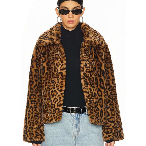 NWTGS Sanctuary Leopard FAUX FUR Short Coat SZ L - Picture 3 of 3